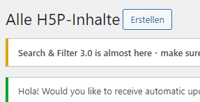 Screenshot der Schaltfläche Erstellen in der Liste Alle H5P-Inhalte in WordPress