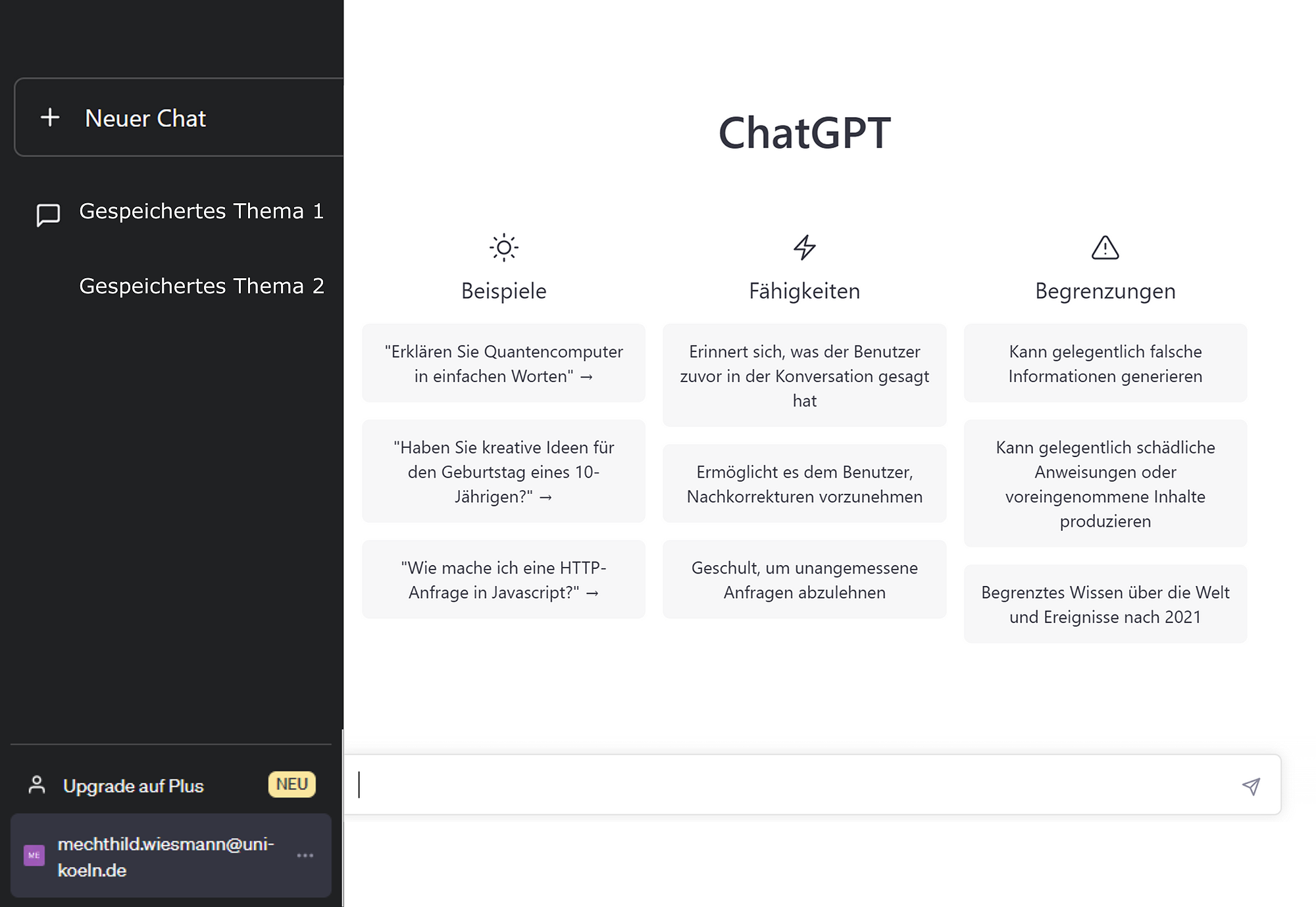 Screenshot ChatGPT der Startseite